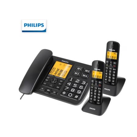 飞利浦（PHILIPS）无绳电话机 固定座机 子母机 家用办公 一键拨号 三方通话 DCTG152一拖二 (黑色) 