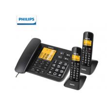 飞利浦（PHILIPS）无绳电话机 固定座机 子母机 家用办公 一键拨号 三方通话 DCTG152一拖二 (黑色) 