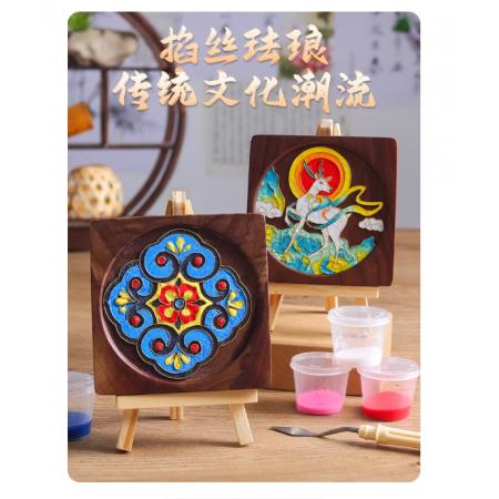 胡桃实木杯垫掐丝珐琅diy手工材料敦煌神鹿装饰摆件非遗掐丝礼物	材料包【掐丝】胡桃木杯垫-敦煌神鹿