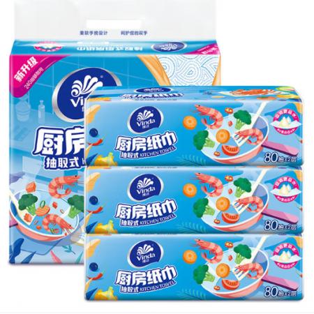 厨房抽纸	维达V2241-80抽*3包 XL双层224*195mm