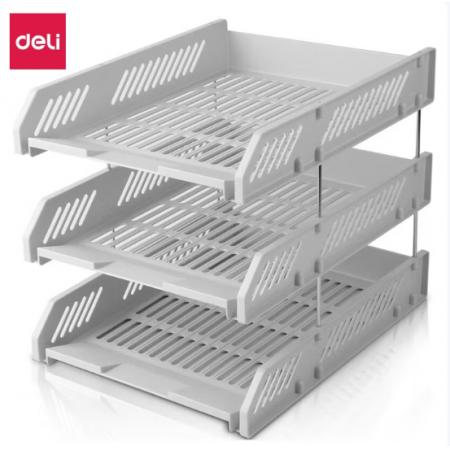 三层文件盘	得力9209 （浅灰)