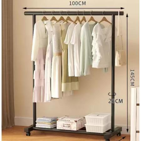梦庭 黑色宽1米高度1.45米带轮落地衣架