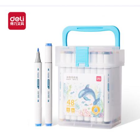 得力HM199-48 PP筒装细三角杆水性马克笔(混)(48色/筒)