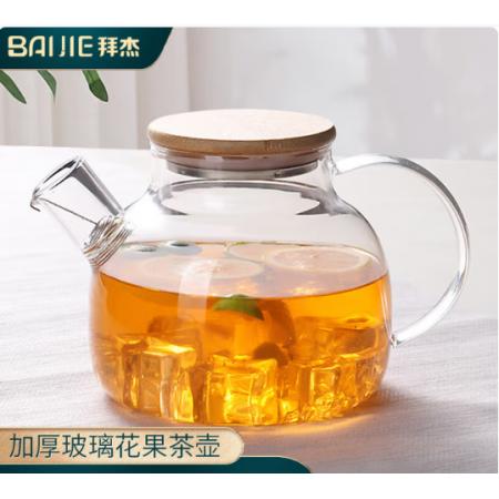 耐高温玻璃茶壶 拜杰 竹盖1000ml