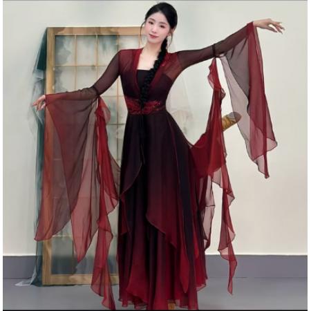 古典舞飘逸舞蹈服 黑古风裙摆中国演出服国风表演类  套装