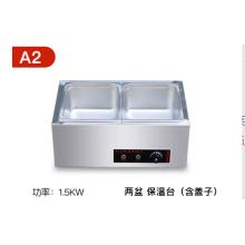 快餐保温台商用小型不锈钢台式加热汤池饭店热菜保温车食堂售饭台   A2款两盆【加厚卷边带盆带盖】