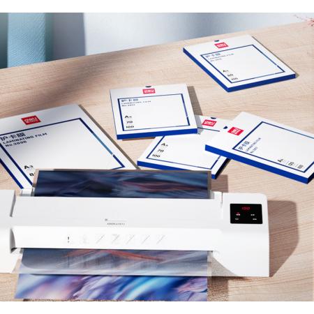 得力塑封膜a4 照片过塑膜 文件过塑机塑封机膜专用护卡膜/塑封纸 220*305mm 100张/包 70厚度 3819