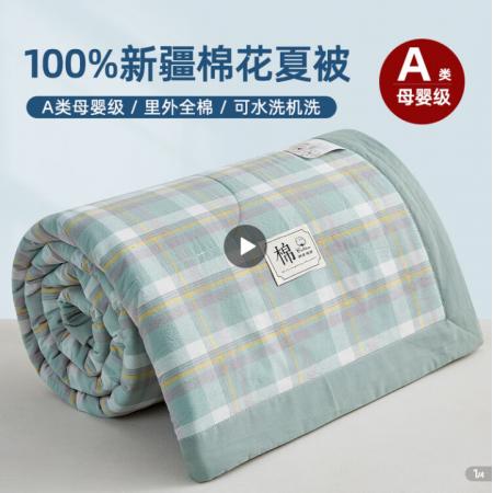 南极人A类空调被里外全棉夏凉被四件套纯棉可水洗棉被芯夏被春秋薄被子 简兮绿 四件套/150*200夏被+床单+枕套2