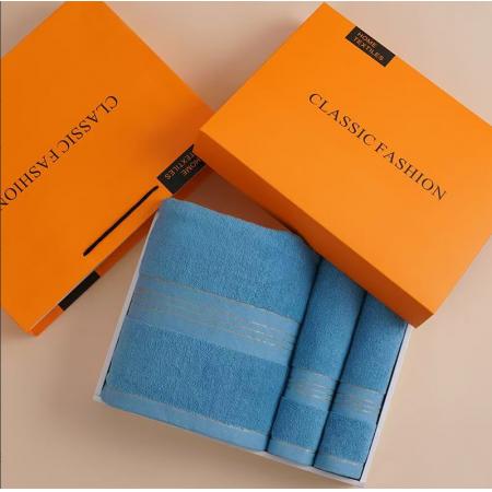 金号浴巾三件套纯棉套装毛巾浴巾A类加厚长绒棉74*34柔软裹巾吸水速干