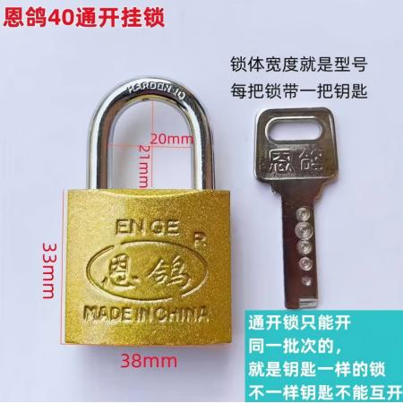 CLCEY通开挂锁金色钥匙铁木门锁老式门锁 恩鸽40通开挂锁带一把钥匙