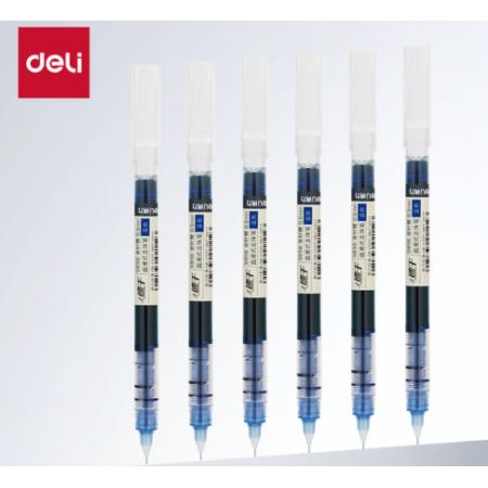 签字笔	得力直液笔速干笔 0.5mm 蓝色12支/盒 S856