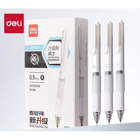 得力SF300静音按动直 液笔0.5mm双珠5T笔头 (黑)