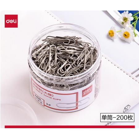 得力（deli）29mm镀镍回形针3#金属防锈曲别针200枚/筒办公室文具用品0037